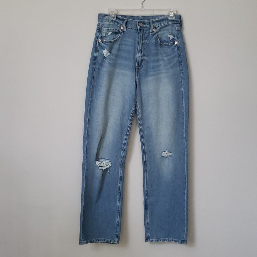 Gap Jeans Womens 4R/27 Loose High Rise Wide Leg Distressed Light Denim Festival